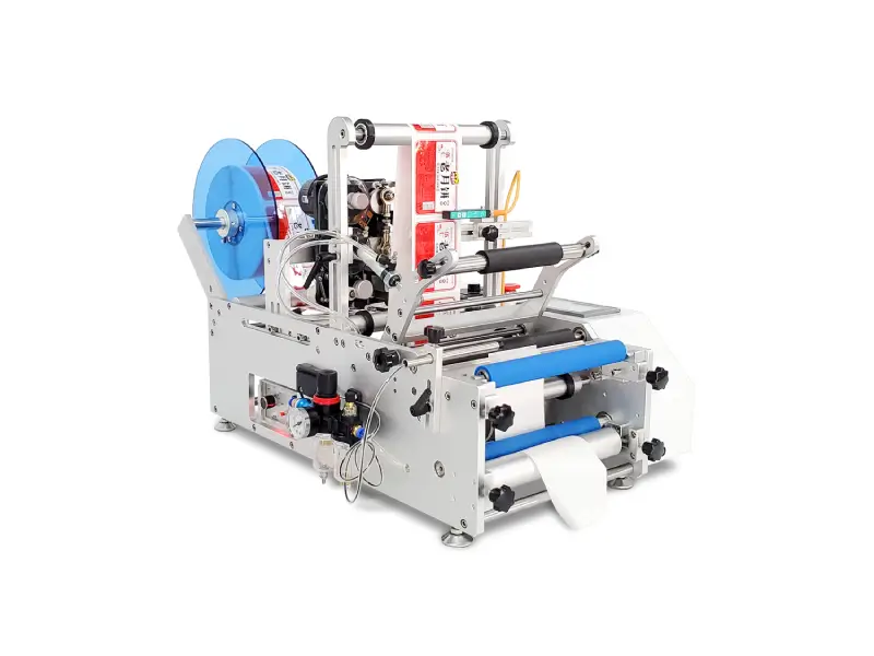 T801 Semi-Automatic Tabletop Round Bottle Labeling Machine with Coding machine side view